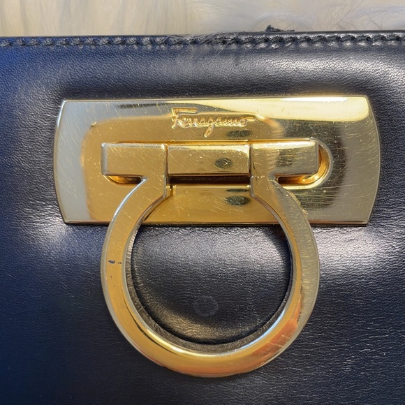 Salvatore Ferragamo Authentic Gancini chain Black Leather Clutch/Crossbody Bag - Picture 6 of 17